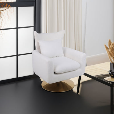 Classic Mid-Century 360-degree Swivel Accent Chair, White Teddy Fabric - Korvel