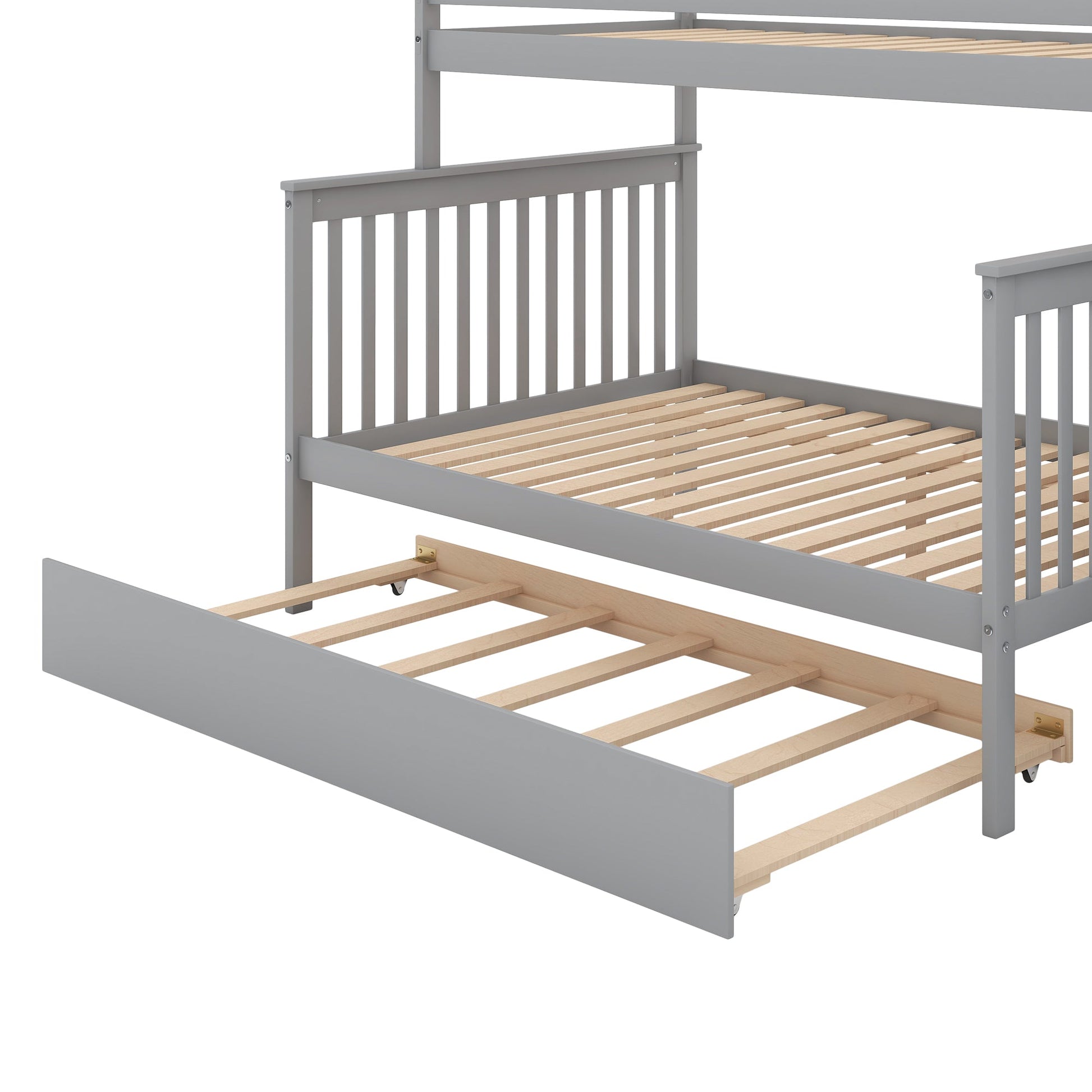 Twin over Full Bunk Bed with Trundle and Staircase Gray - Korvel