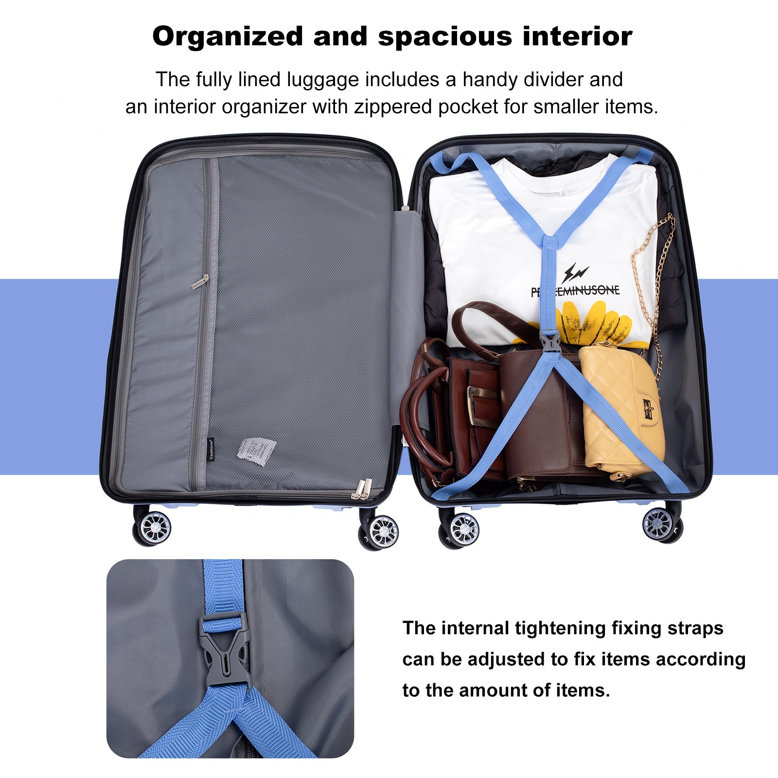 Hardshell Suitcase Spinner Wheels PP Luggage Sets Lightweight Durable Suitcase ,3-Piece Set (20/24/28) ,Purplish Blue - Korvel