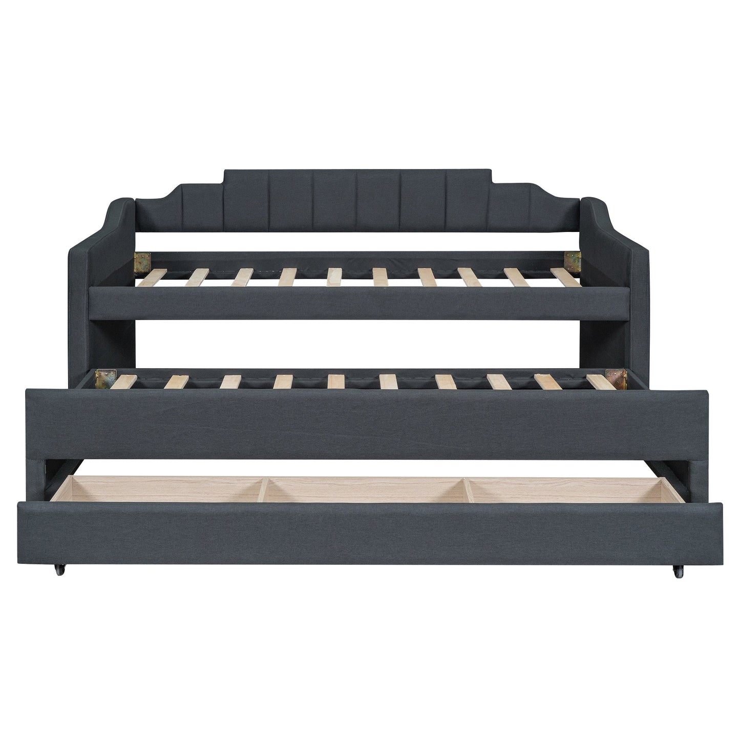 Twin Size Upholstered Daybed with Trundle and Three Drawers Grey - Korvel