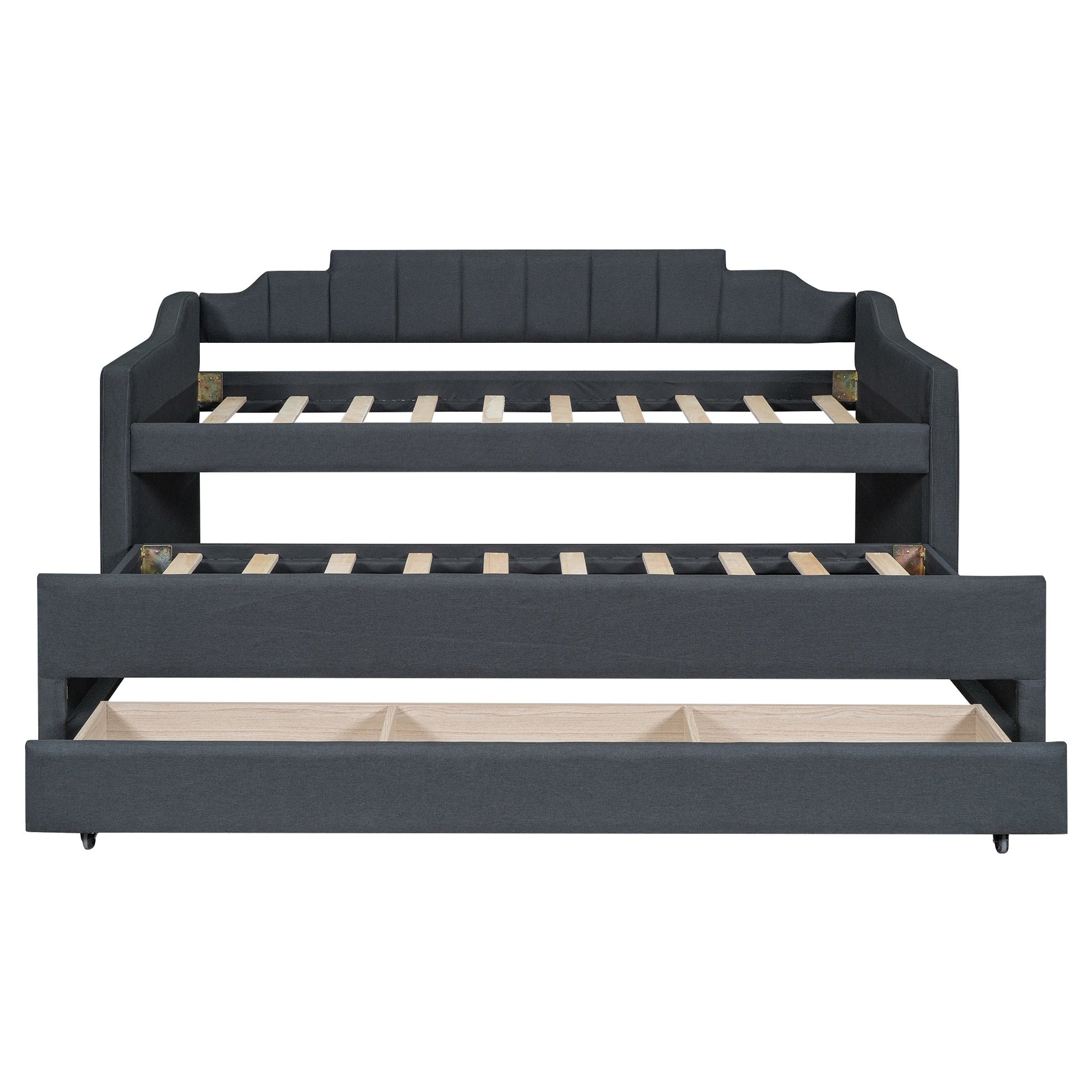 Twin Size Upholstered Daybed with Trundle and Three Drawers Grey - Korvel