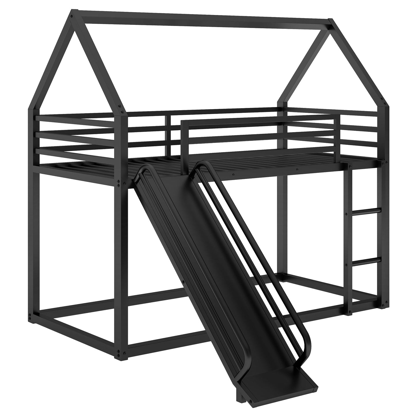 Twin over Twin House Bunk Bed with Ladder and Slide,Black - Korvel