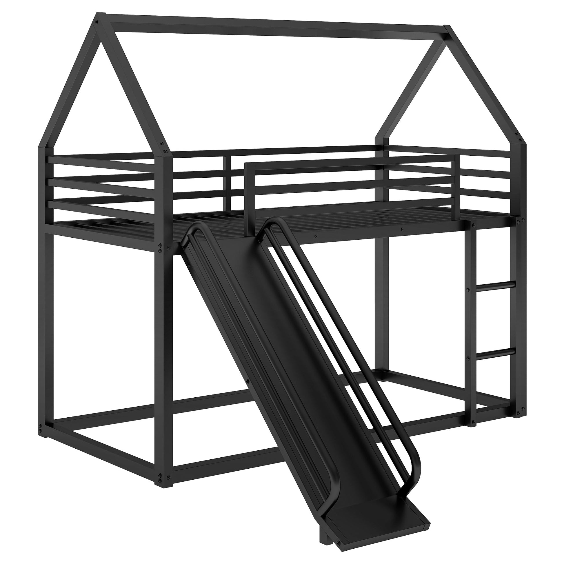 Twin over Twin House Bunk Bed with Ladder and Slide,Black - Korvel