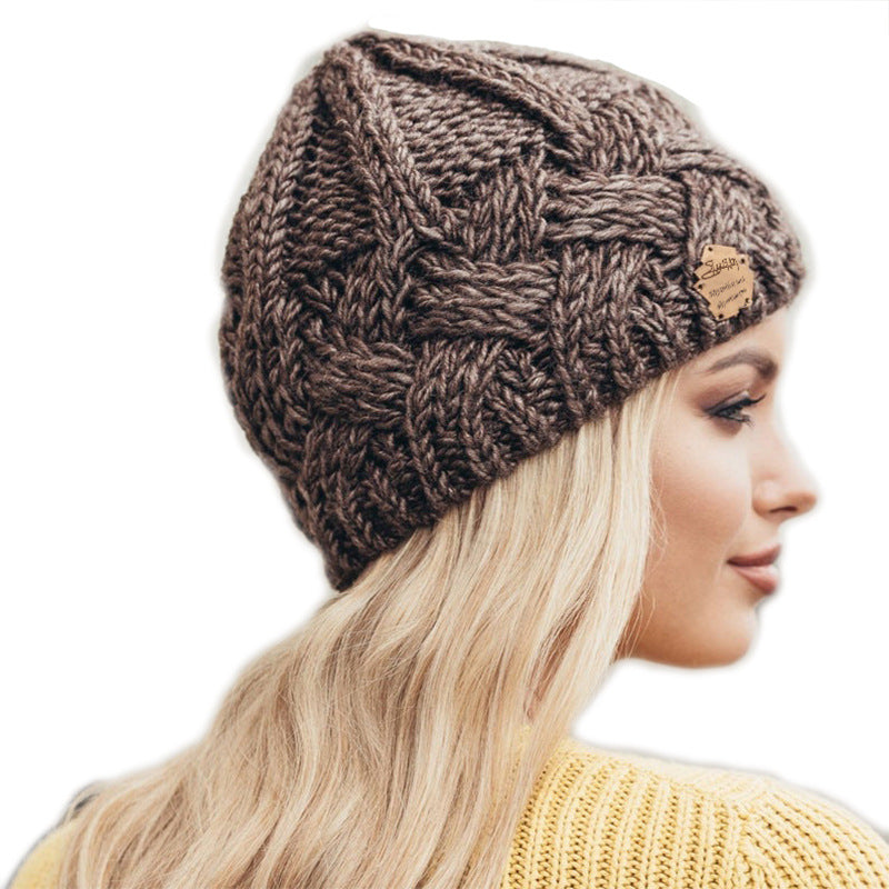 European and American retro style diamond grid coarse needle knitted hat for men and women, fashionable autumn and winter knitted hat - Korvel