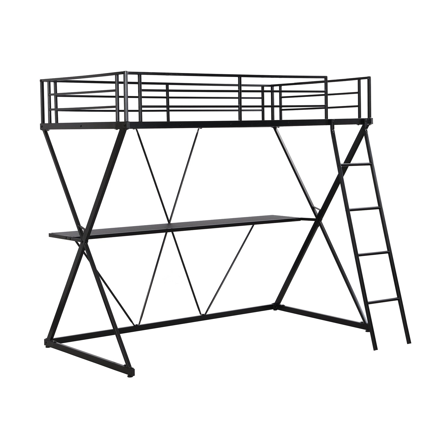 Premium Twin Size Loft Bed with Desk and Guardrails - Black