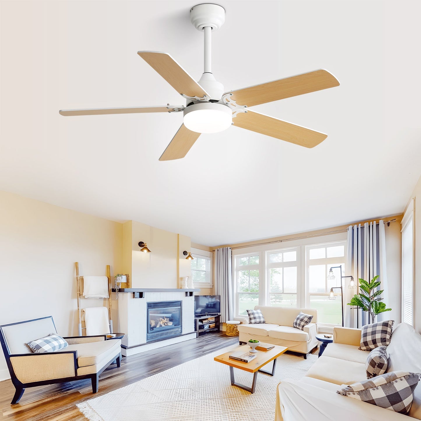 42 Inch Modern Ceiling Fan With 3 Color Dimmable Light 5 Blades Remote Control Reversible DC Motor White - Korvel