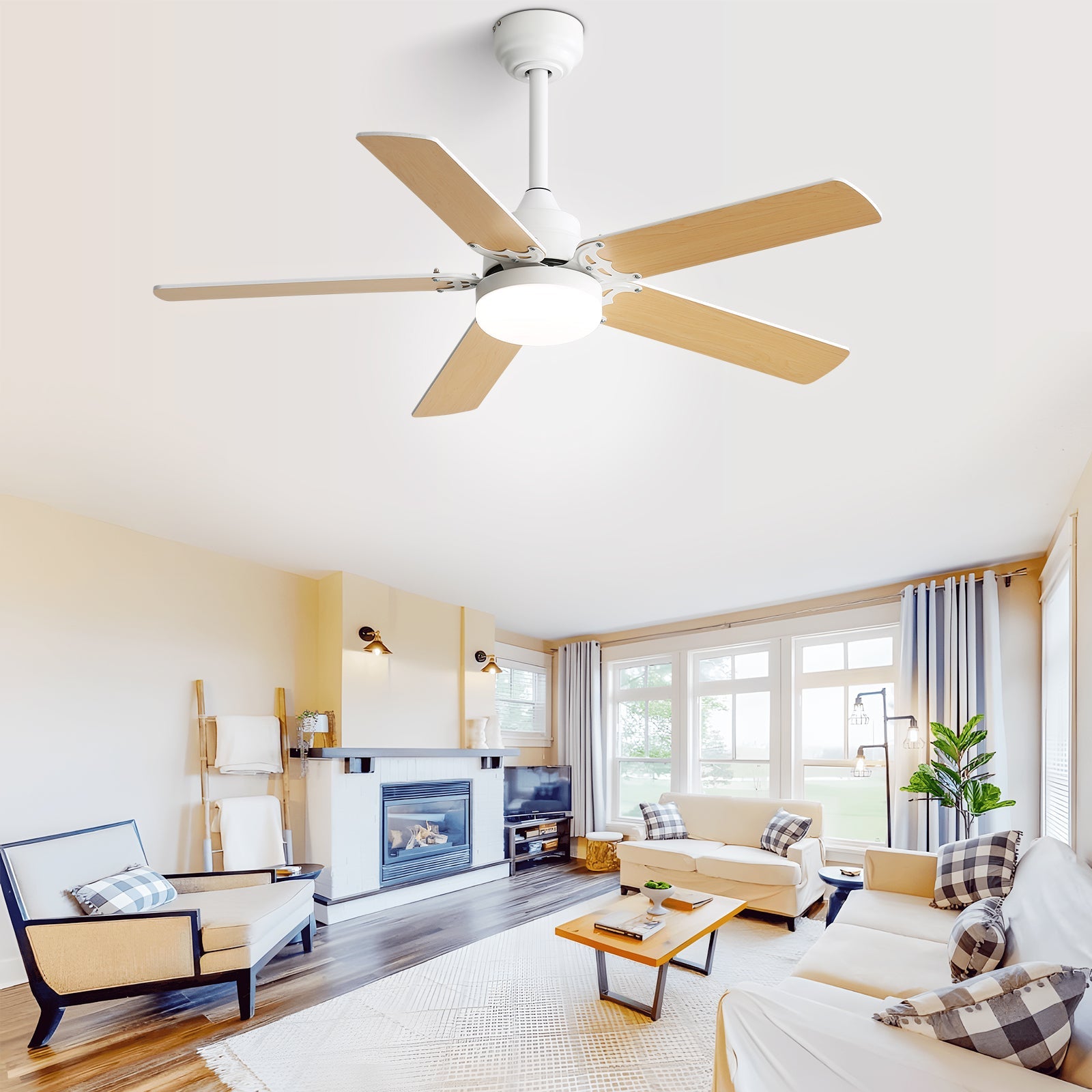 42 Inch Modern Ceiling Fan With 3 Color Dimmable Light 5 Blades Remote Control Reversible DC Motor White - Korvel