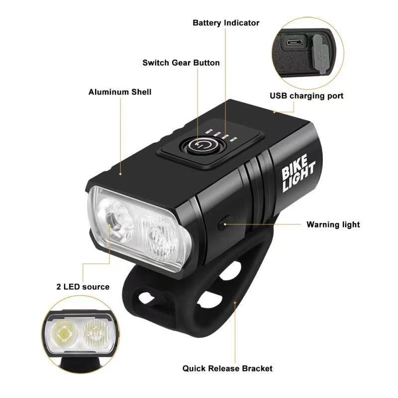 Rechargeable bicycle cycling night light USB light T6 light Strong flashlight Mountain bike front and rear light accessories - Korvel