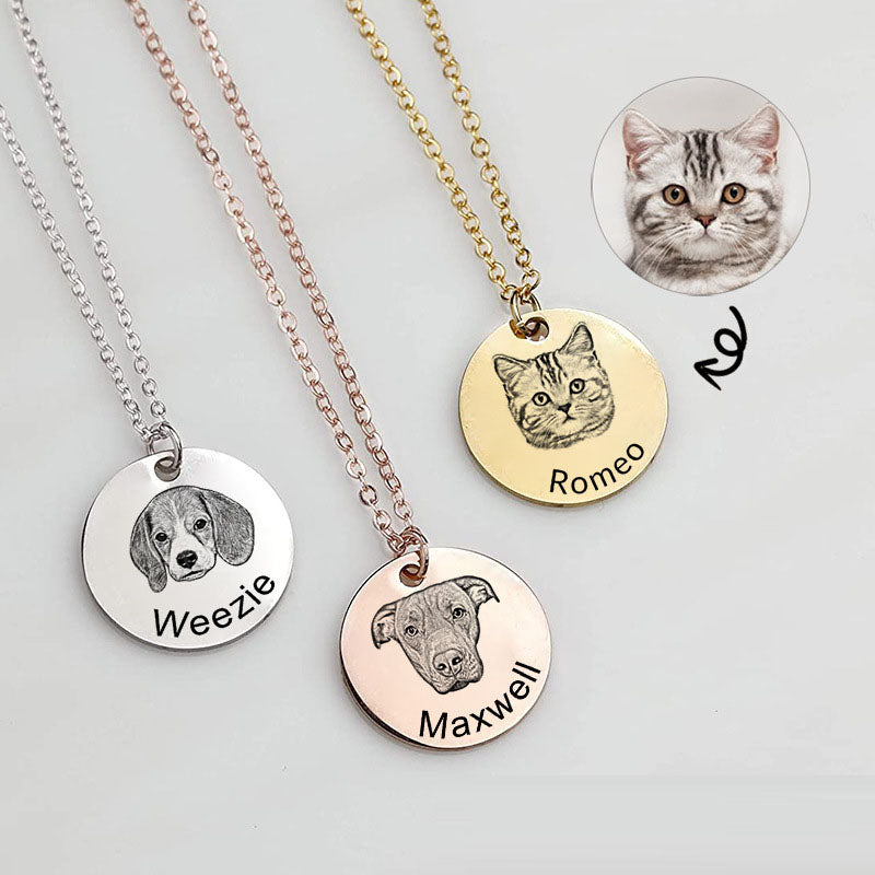 Pet sketch necklace portrait cat puppy pet DIY engraving keychain - Korvel