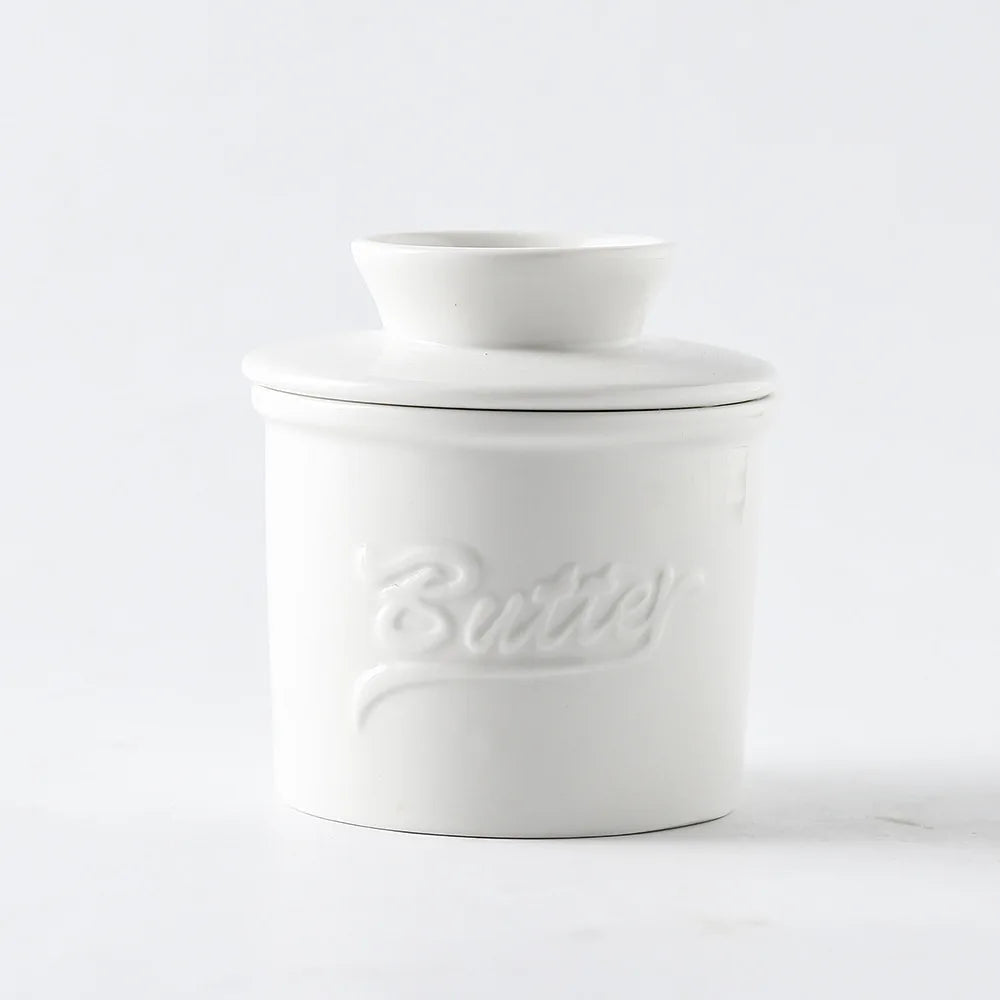 Ceramic yellow oil tank relief red butter storage tank cheese butter dish with lid set - Korvel