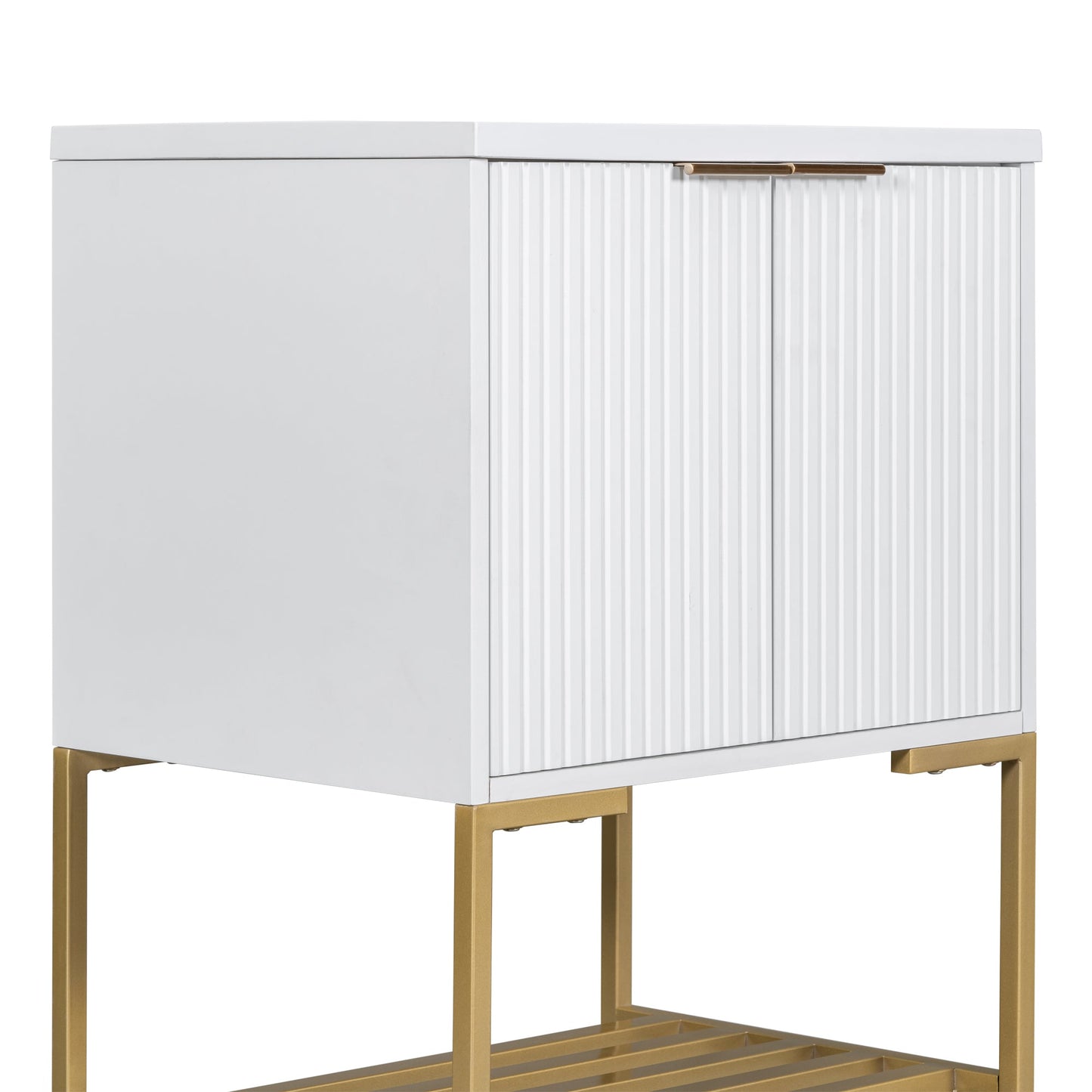 24" Bathroom Vanity with Sink, Bathroom Vanity Cabinet with Two Doors and Gold Metal Frame, Open Storage Shelf, White - Korvel