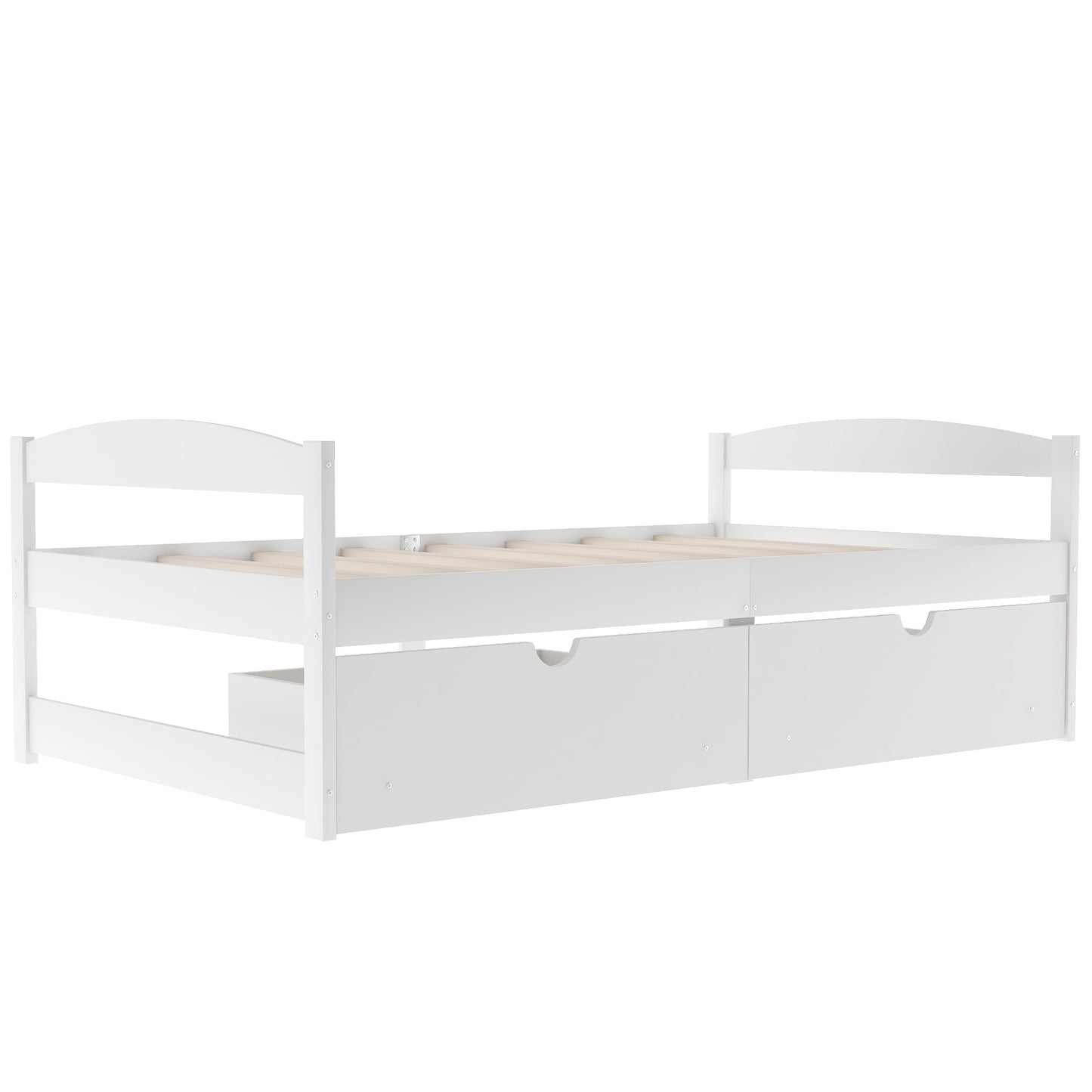Elegant Twin Size Platform Bed with Two Drawers - White