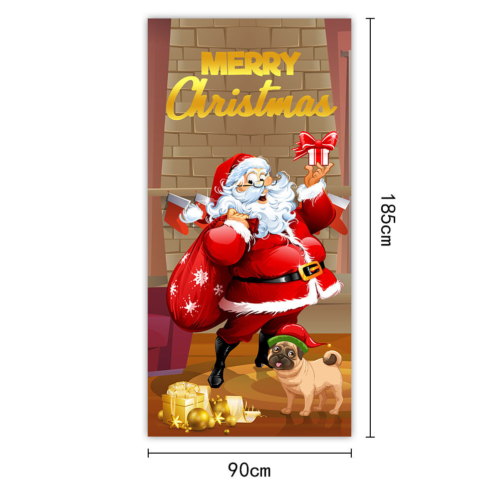 New Christmas Door Curtains, Flags, Outdoor Photography, Santa Claus and Puppies, Background Decoration, Hanging Cloth - Korvel