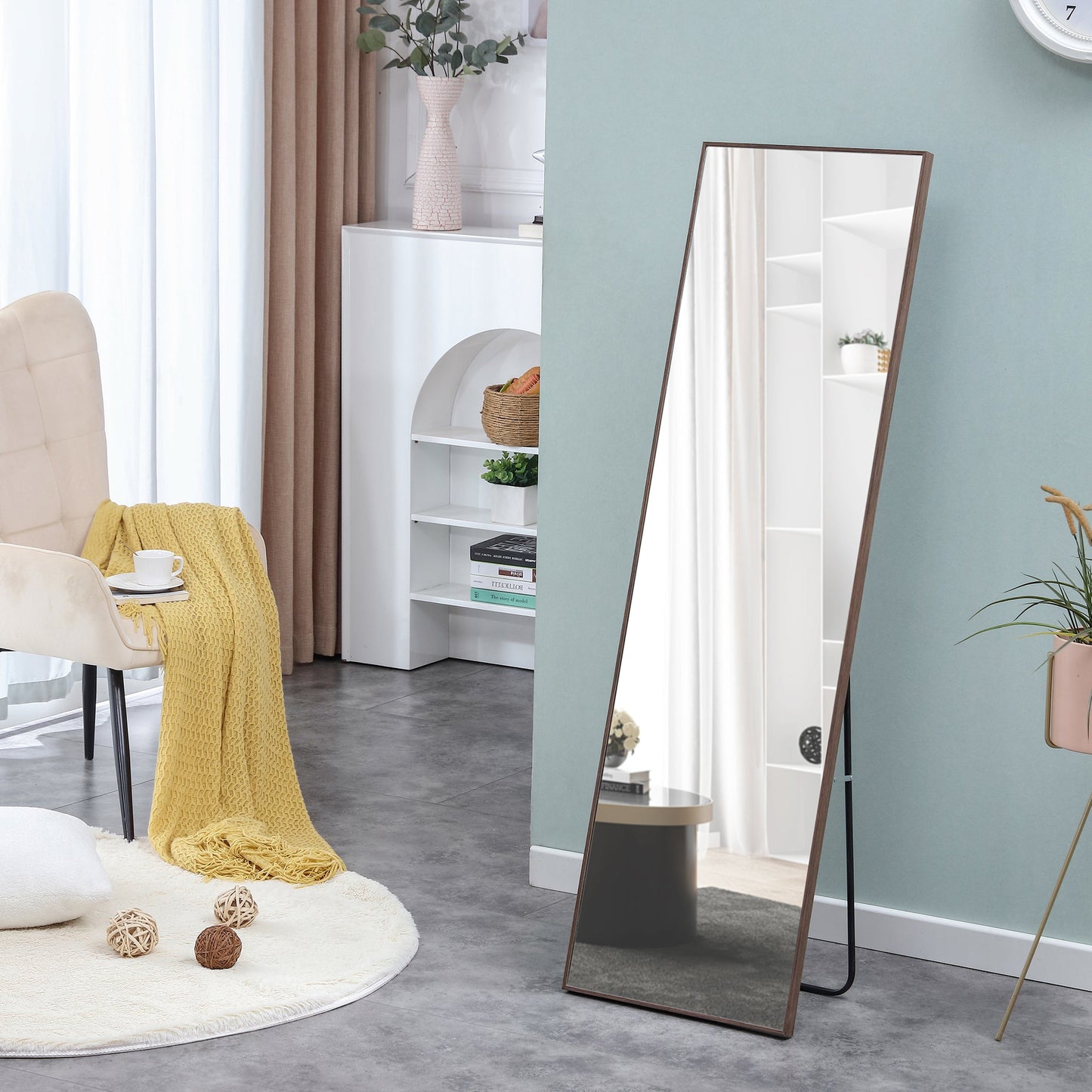 60x17 Brown Solid Wood Frame Full-length Mirror, Dressing Mirror, Bedroom Home Porch - Korvel