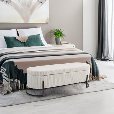 COOLMOR storage Ottoman chair with safety hinge and soft cushion fabric storage Ottoman stool (beige) - Korvel