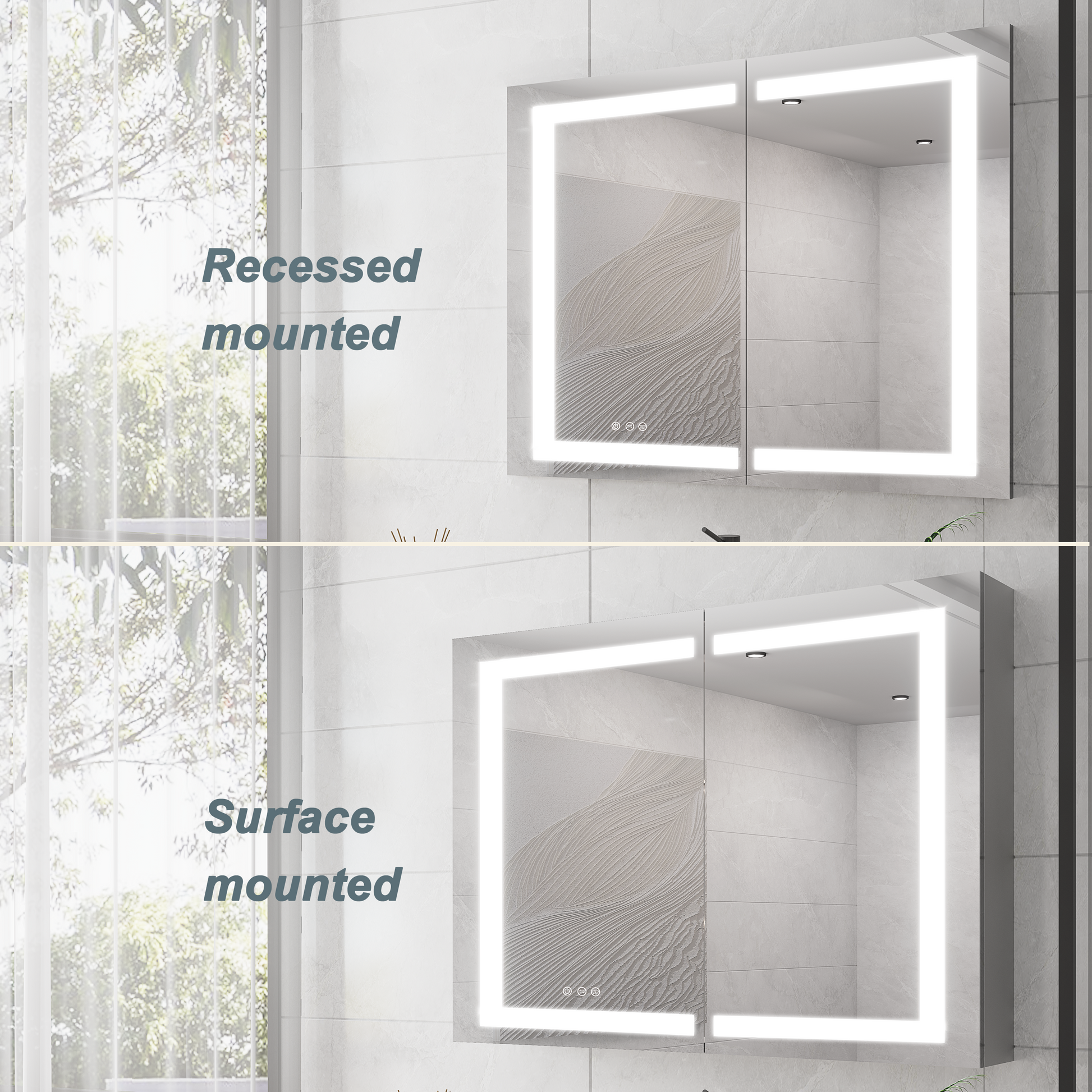 36 x 30 inch Medicine Cabinet with LED Vanity Mirror Anti-Fog  Recessed or Surface Mount Waterproof DimmableAluminum 3000K~6000K Lighted Double Door Bathroom Cabinet with Touch Switch - Korvel