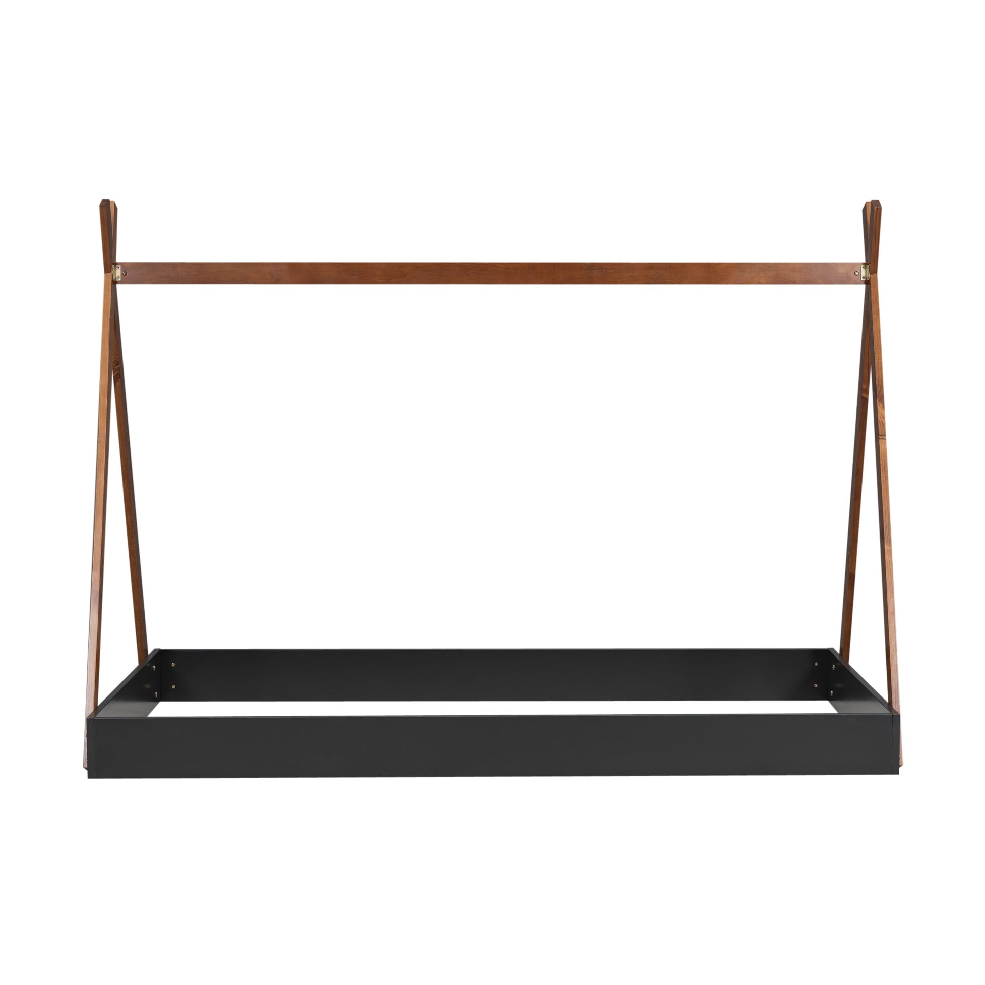 Twin Size Tent Floor Bed with Triangle Structure, Black+Brown - Korvel