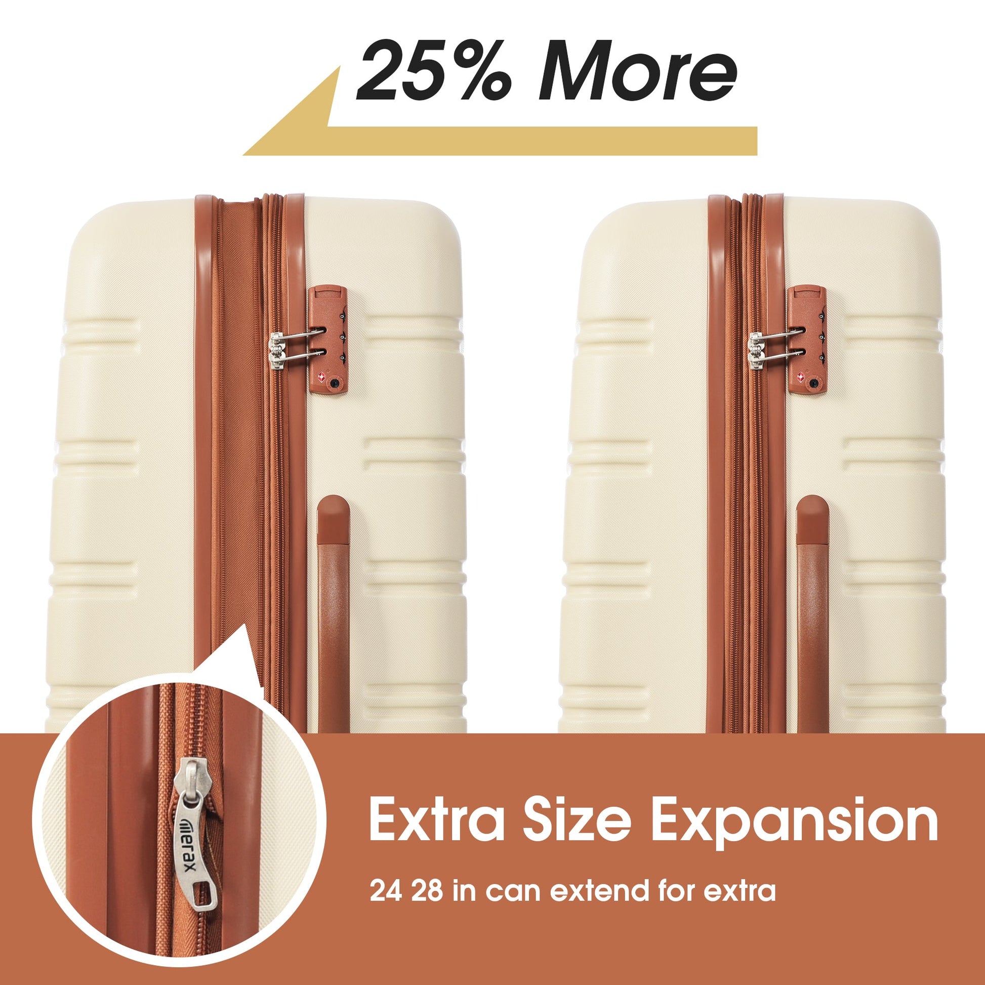 Antique White 3 Piece Luggage Set Hardside Spinner Suitcase with TSA Lock 20" 24' 28" Available - Korvel