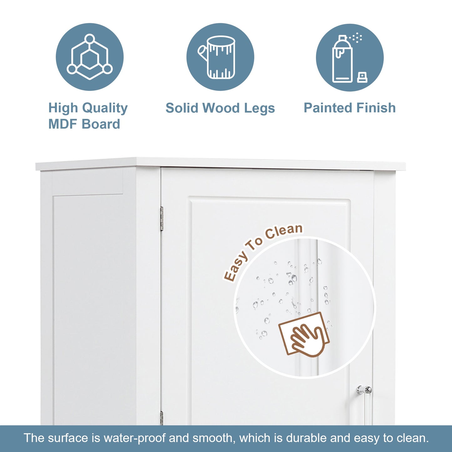 Tall bathroom storage cabinet with two drawers and adjustable shelves for independent storage - Korvel