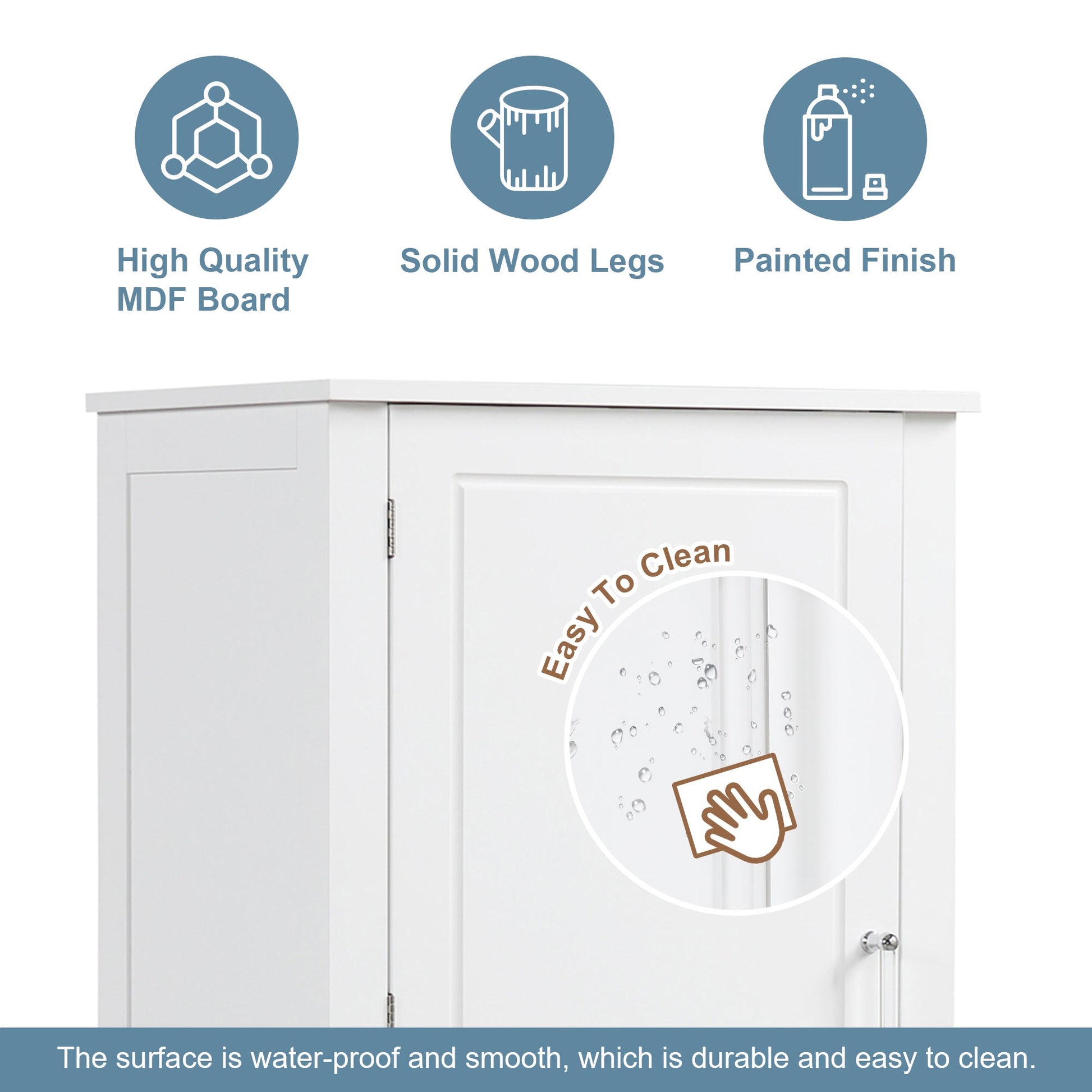 Tall bathroom storage cabinet with two drawers and adjustable shelves for independent storage - Korvel