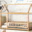 Lit en bois taille twin avec cadre de toit de maison et barrières de sécurité