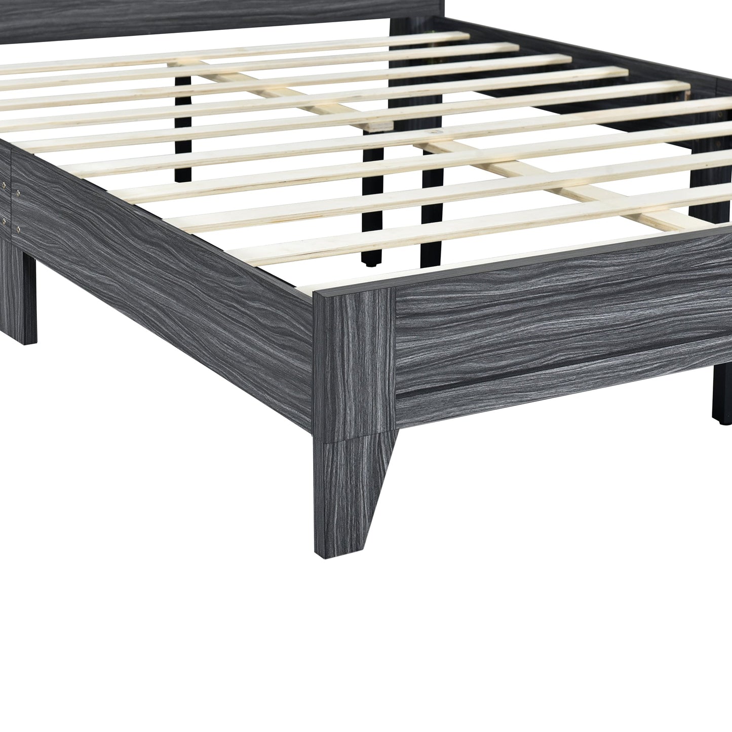 Queen Size Storage Platform Bed Frame with USB Charging - Gray