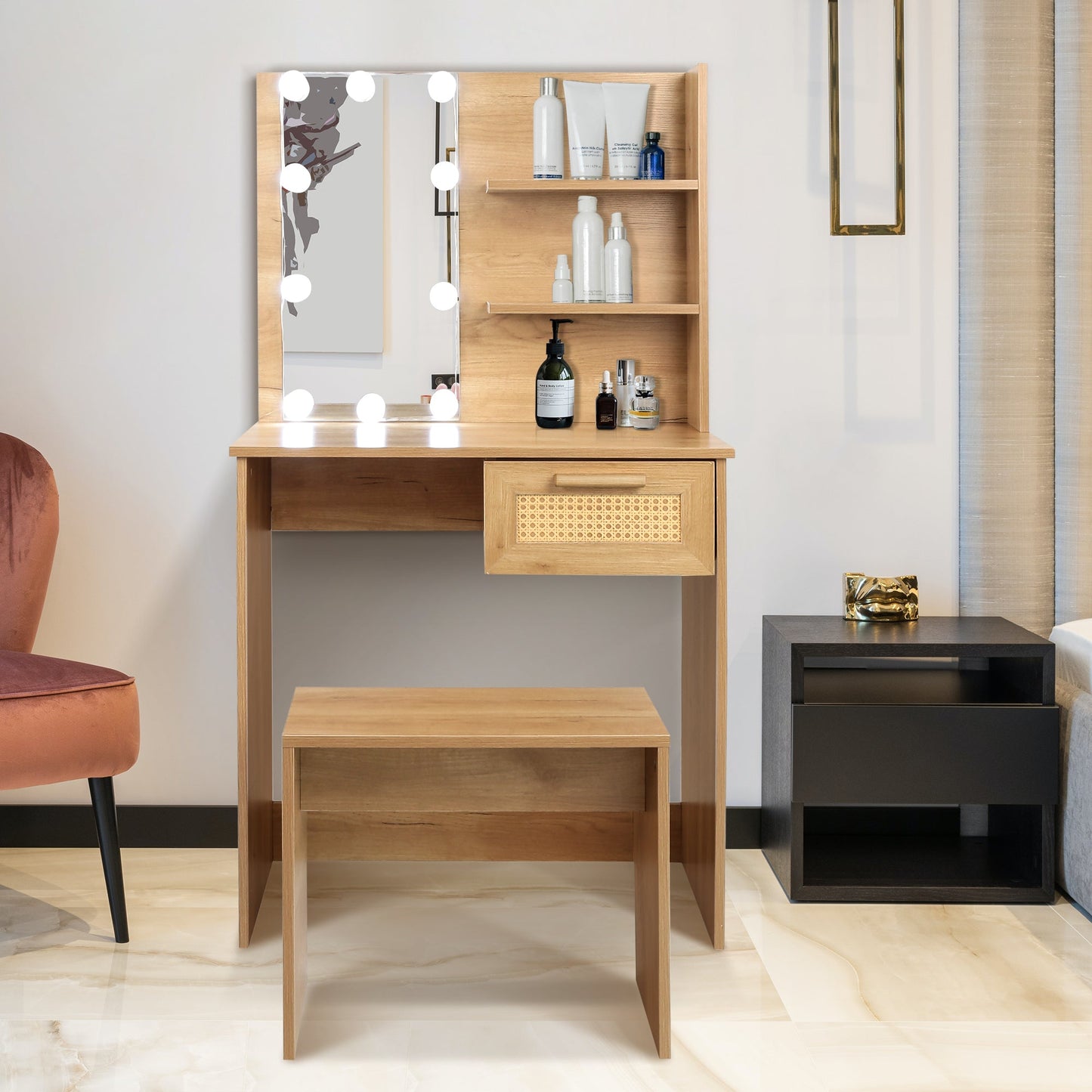Elegant Bedroom Vanity Set with LED Mirror and Storage