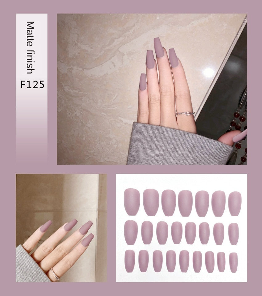 Premium Stiletto Press-On Nails with Glue - 24 Pieces