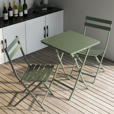 3 Piece Patio Bistro Set of Foldable SquareTable and Chairs, Dark Greem - Korvel