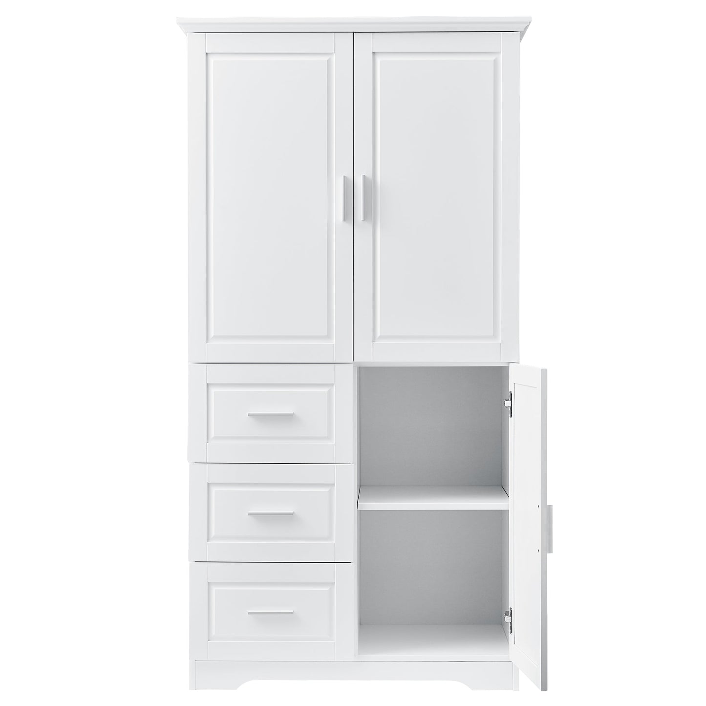 Tall and Wide Storage Cabinet with Doors for Bathroom/Office, Three Drawers, White - Korvel