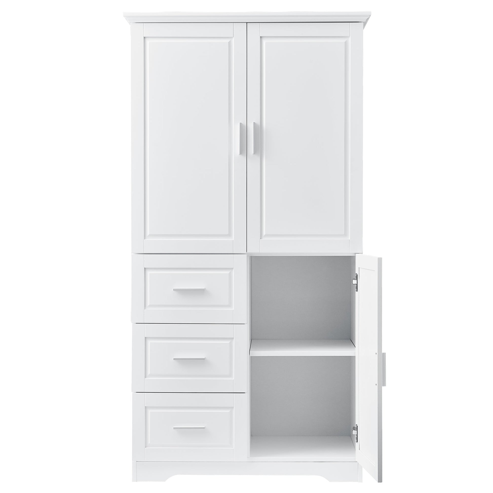 Tall and Wide Storage Cabinet with Doors for Bathroom/Office, Three Drawers, White - Korvel