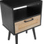 15.75" Rattan End table with drawer and solid wood legs Modern nightstand side table for living room black - Korvel