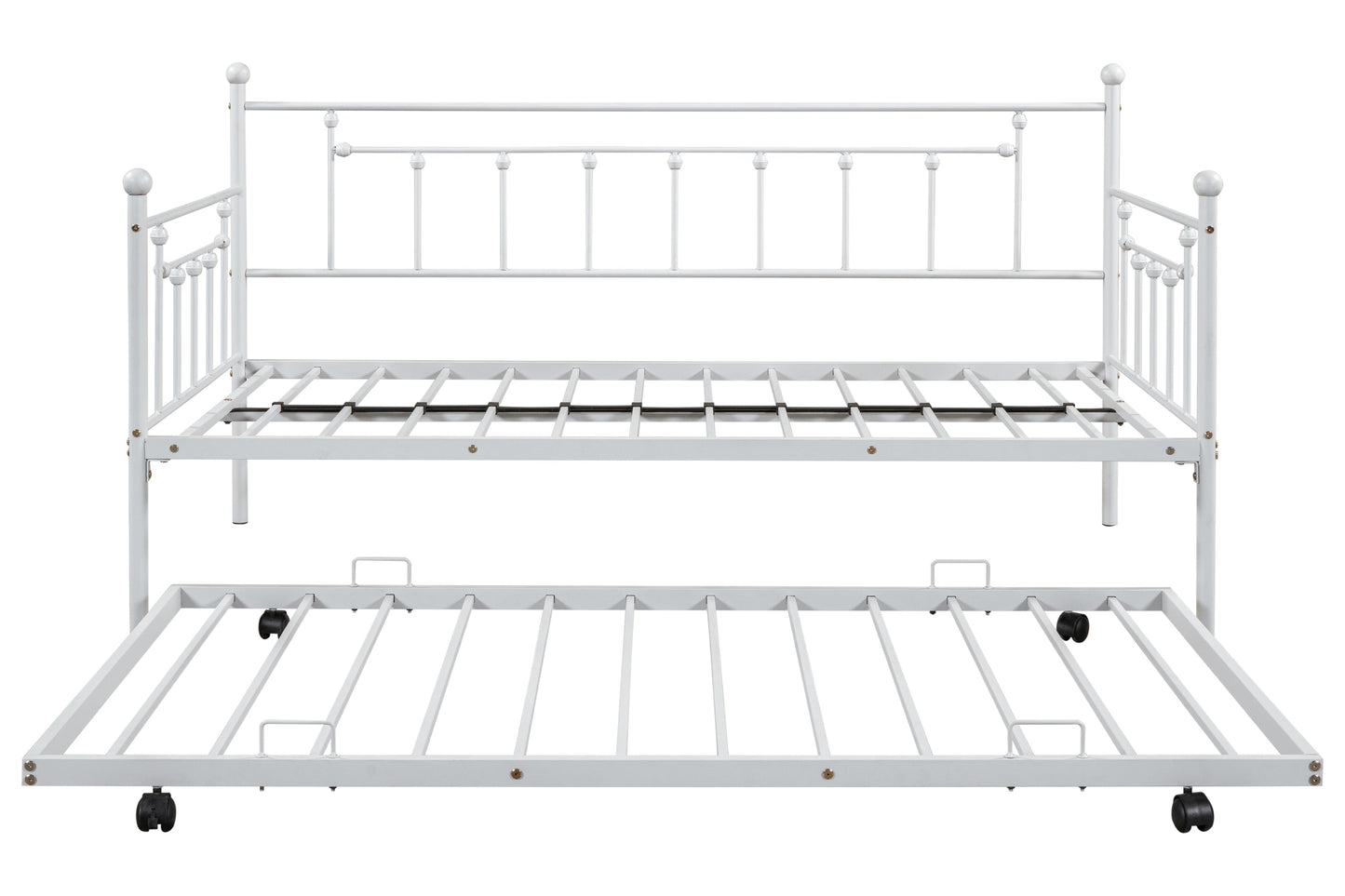 Light Grey Metal Double Bed with Trundle
