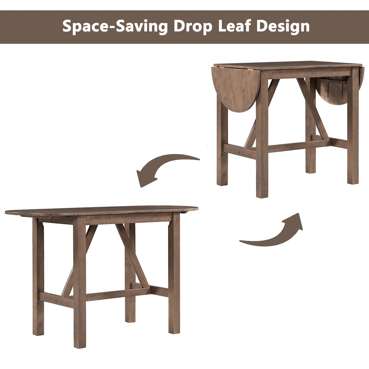 TOPMAX 3-Piece Wood Counter Height Drop Leaf Dining Table Set with 2 Upholstered Dining Chairs for Small Place, Brown - Korvel