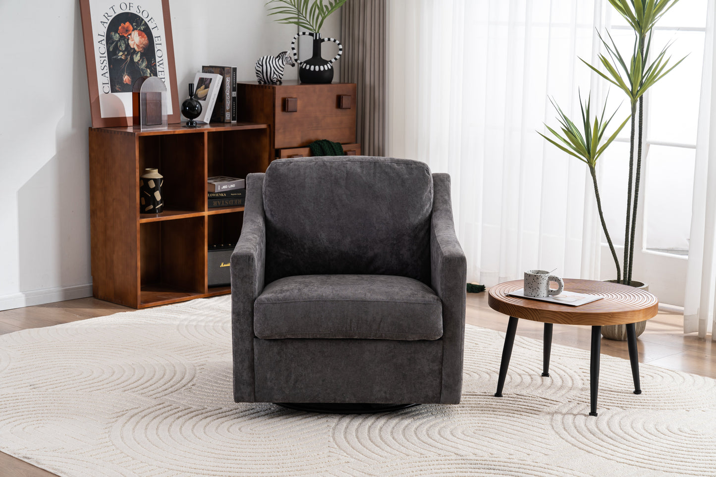 Fauteuil pivotant large avec coussin doux - Fauteuil moderne gris