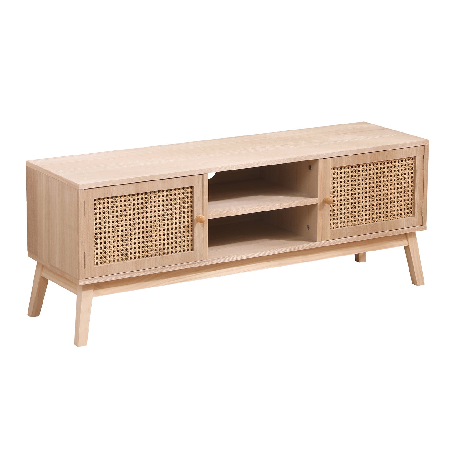 Support de télévision Boho SUPERJARE pour TV de 55 pouces avec étagère réglable