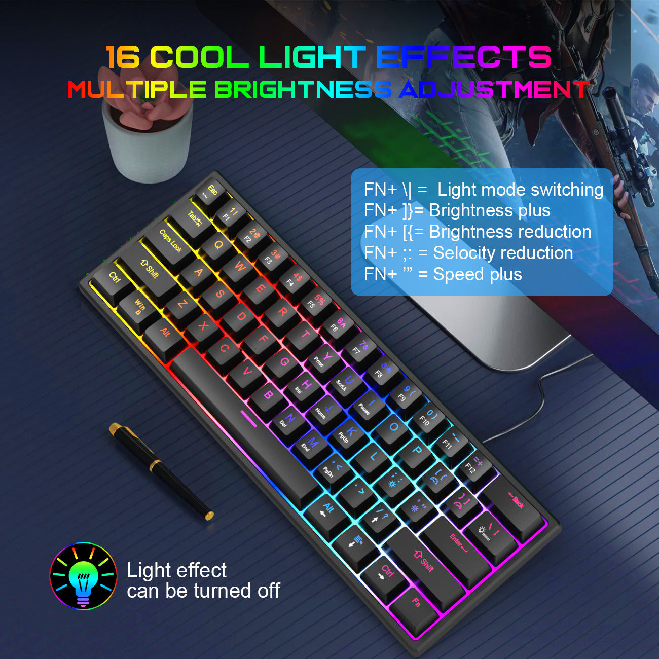 Portable Wired Mechanical Keyboard with RGB Backlighting
