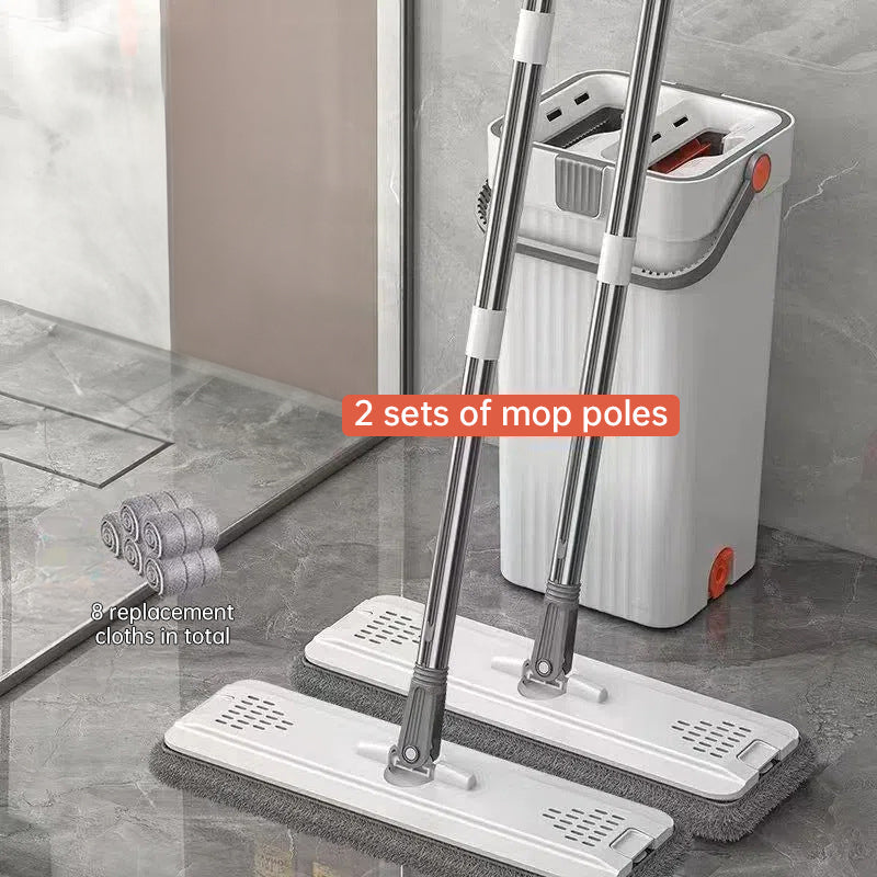 A 33cm Home Floor Cleaning Set: Hand Free Flat Mop & Bucket, 360° Rotating, Washable Microfiber, Lazy Cleaning Tool. - Korvel