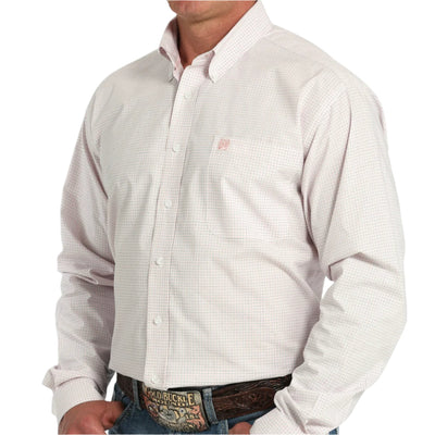 Stylish Light Pink Plaid Button-Up Shirt for Men - Korvel