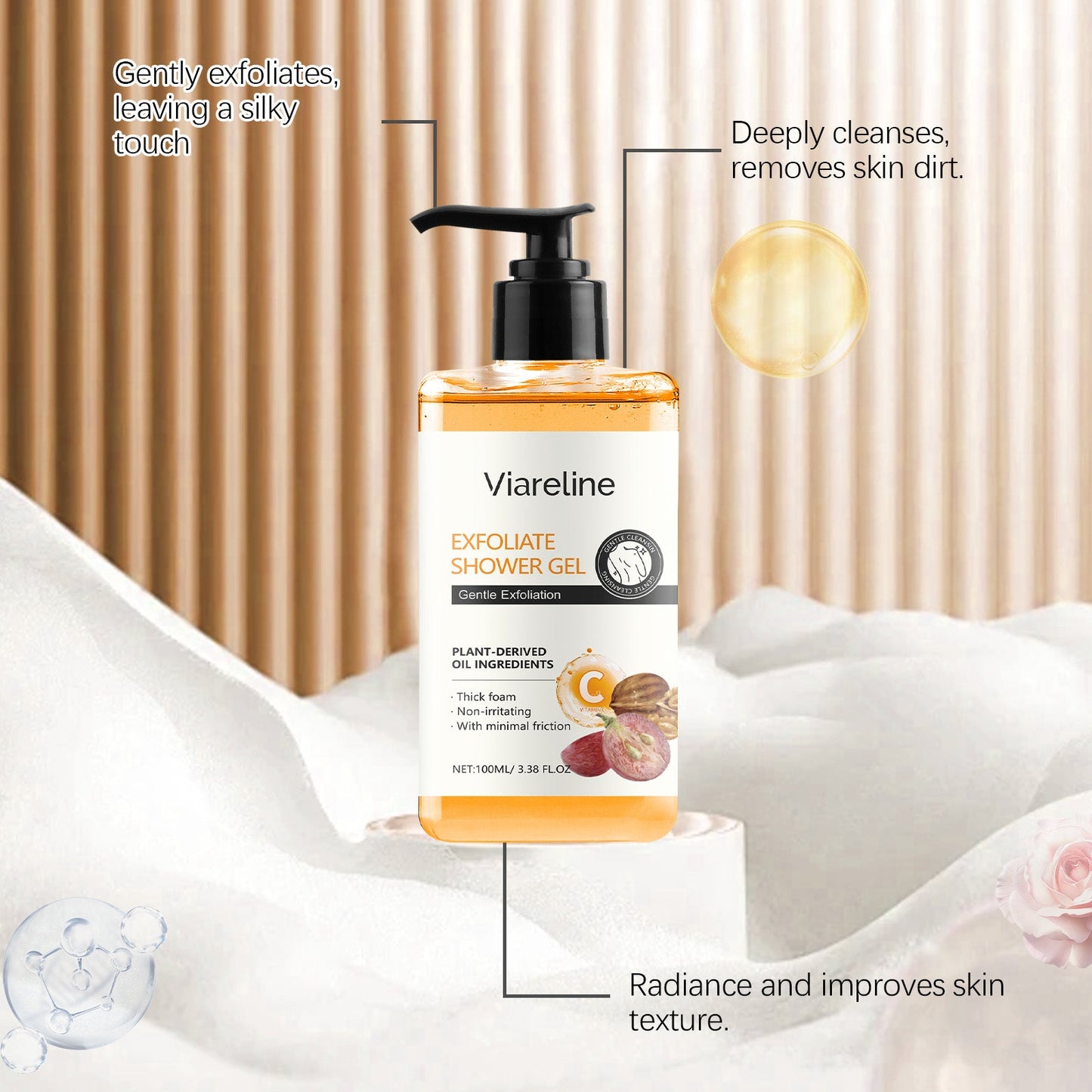 Gel douche exfoliant doux avec huile de pépins de raisin hydratante