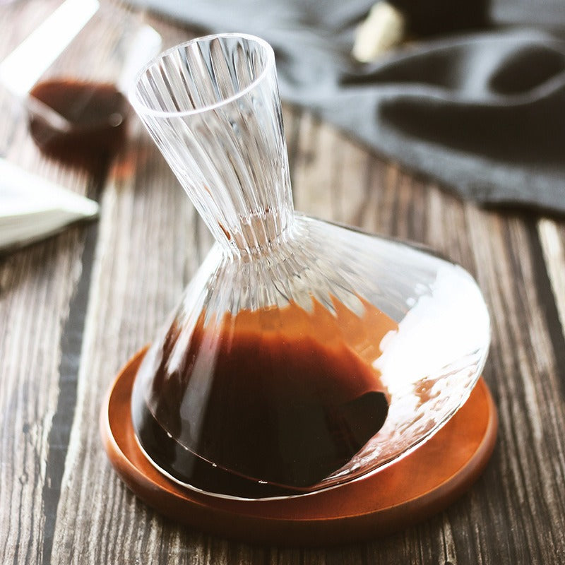 Premium Red Wine Carafe Tumbler Wine Dispenser Decanter with Wood Tray - Korvel