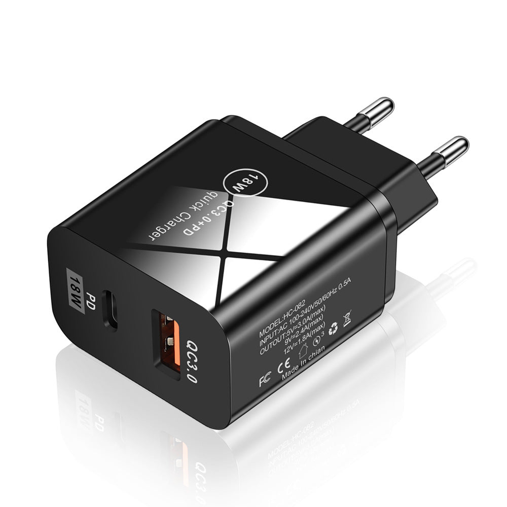 QC3.0 Fast Charging PD Charger USB-A+Type-C Dual Port Charging Head - Korvel