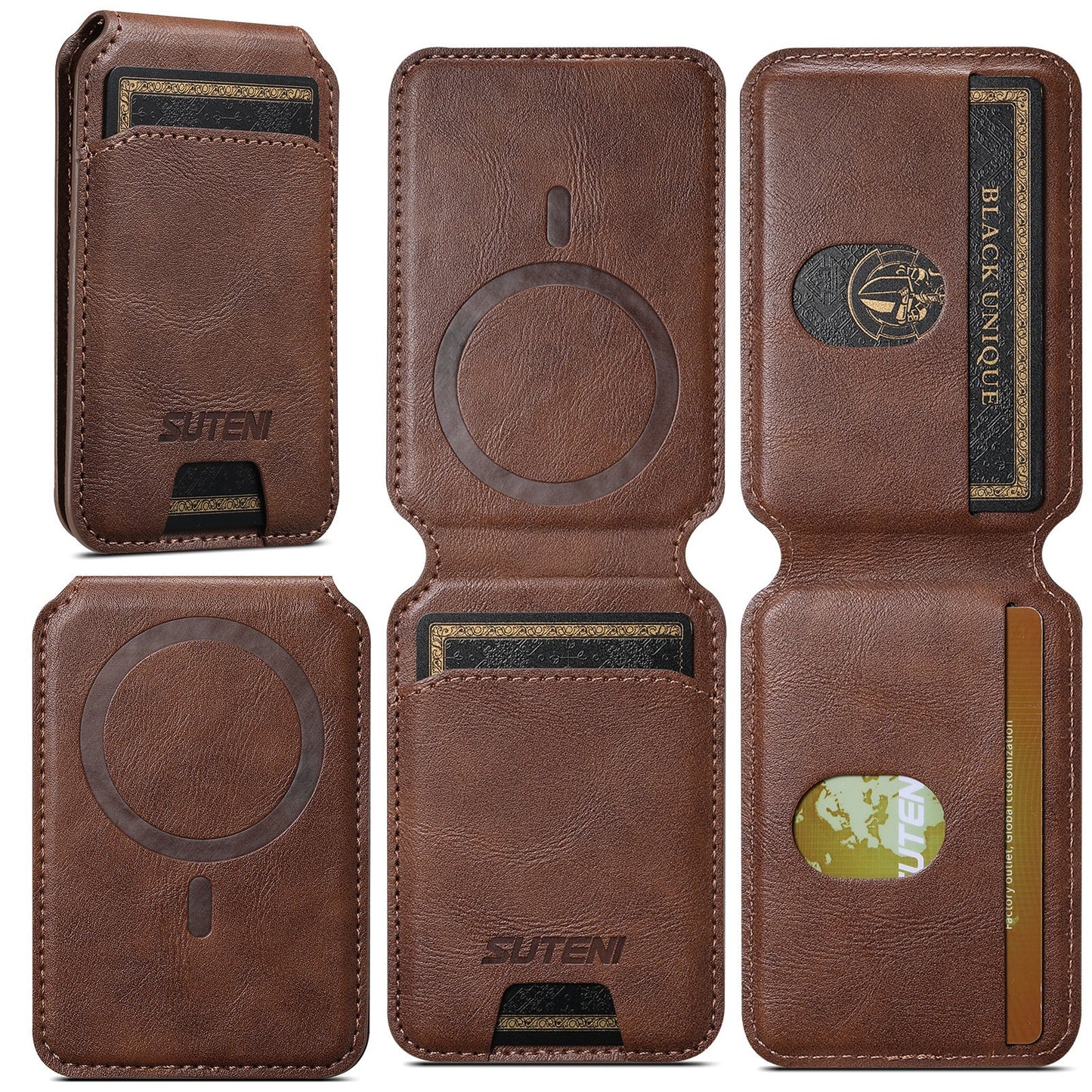 Premium PU Leather Magnetic Card Holder for Mobile Phones