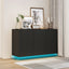 LED Carved Line 3 Door Storage Cabinet,Sideboard Buffet Cabinet With Adjustable Shelf,Large Storage Accent Cabinet - Korvel