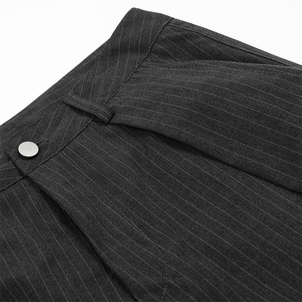 Vertical Striped Casual Trousers Men's Dress Pants Fashion Design Pleated Draped Cool Loose Straight Wide-Leg Long Pants - Korvel