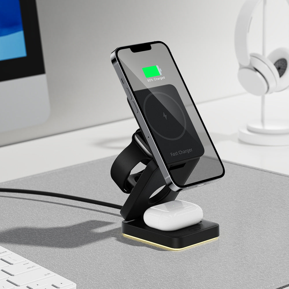 3 in 1 Wireless Charger Magnetic Foldable Charger For iphone charger power Adapter Charging Stand & Holder - Korvel