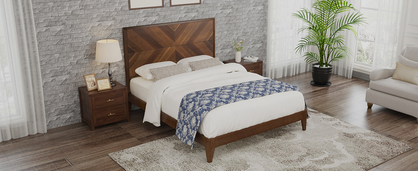 Mid-Century Modern Platform Bed Wood Slat Support with No Box Spring Needed,King Walnut - Korvel