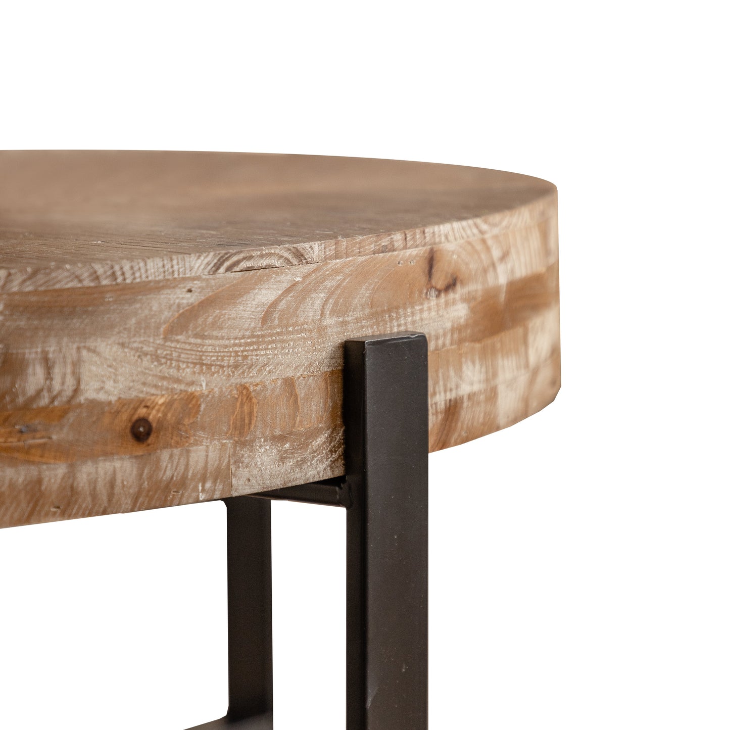 31.29"Modern Retro Splicing Round Coffee Table  Fir Wood Table Top with Cross Legs Metal Base(Same SKU:W757123560) - Korvel