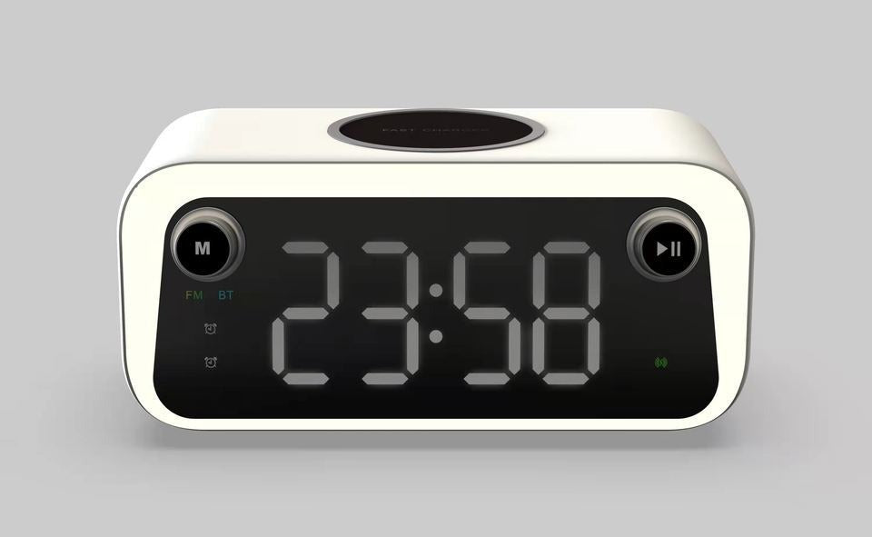 Reloj despertador Bluetooth premium con carga inalámbrica y termómetro