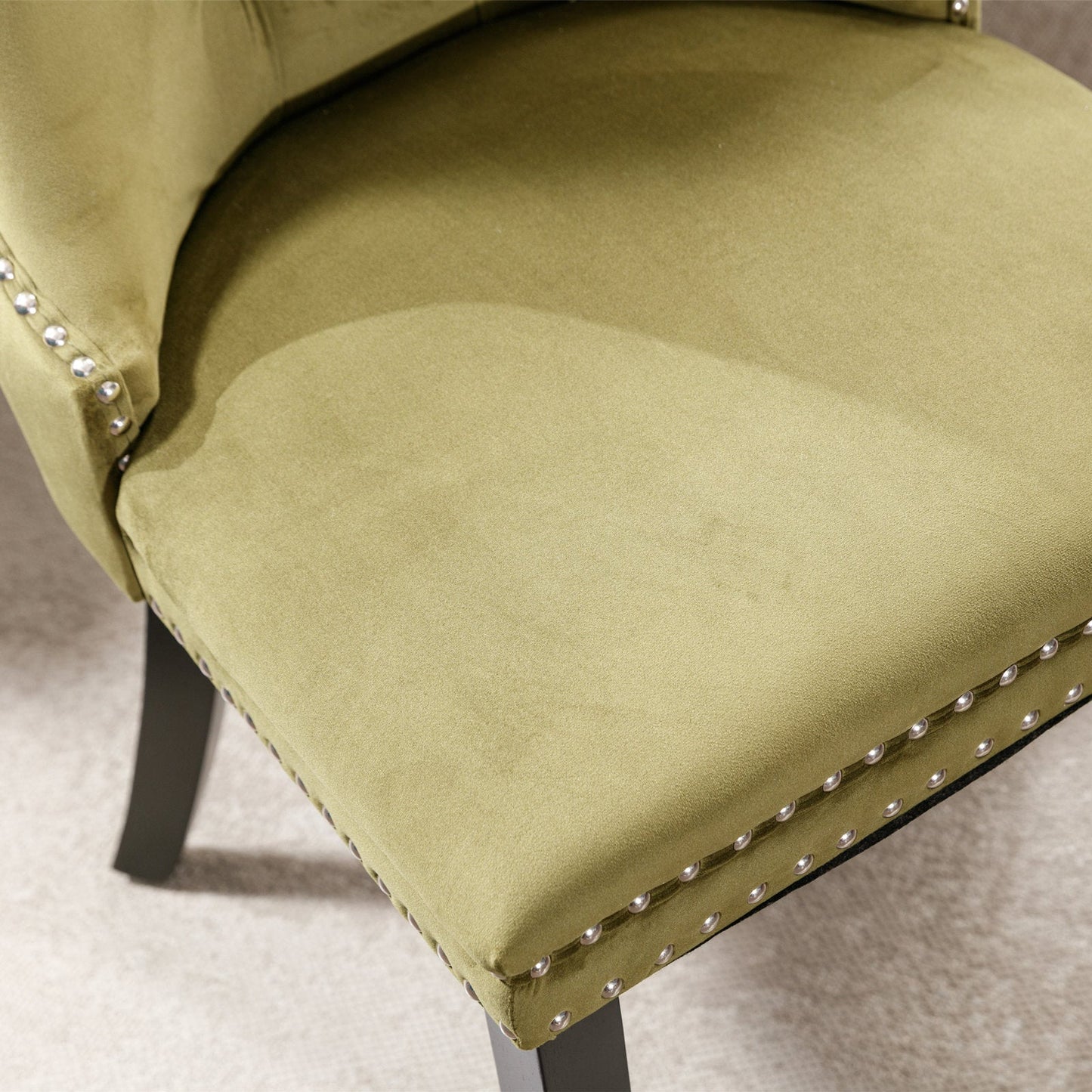 High-end Tufted Solid Wood Contemporary Velvet Upholstered Dining Chair with Wood Legs Nailhead Trim 2-Pcs Set Olive-Green - Korvel